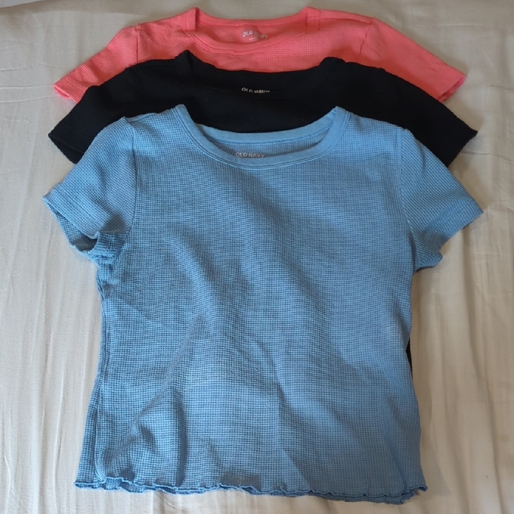Set of Three Ribbed T-Shirts - Blue, Black, Pink